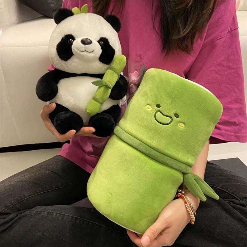 Creative Funny Doll Bamboo Tube Panda Plush Toy Stuffed Soft Panda Plush With Bamboo Tube