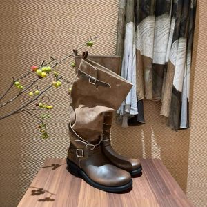 ヴィンテージ風ラブドカラー韓国風乗馬ブーツ;プリーツロングブーツ女性用秋用チャンキーヒールベルトバックル;ニーハイブーツ - Product Image 4