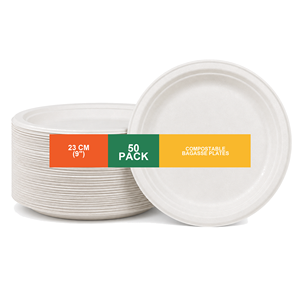 Assiettes en bagasse de canne à sucre 6 et 9 pouces, biodégradables, pour mariages, fêtes, traiteur et banquets - Product Image 4