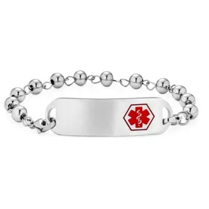 Yiwu Aceon – étiquette de nom en acier inoxydable, Identification, alerte médicale, boule d'identification, lien de perle, deux fermoirs, Bracelet de remplacement