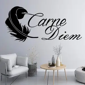 새로운 도매 가격 Carpe Diem 벽 스티커 스페인어 인용 벽 데칼 깃털 나비 장식 벽 예술 벽화 홈 장식