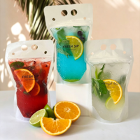 Emballages personnalisés biodégradables de qualité alimentaire pour boissons liquides, sachets jetables en plastique pour jus avec bec verseur et trou pour paille
