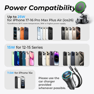 Chargeur de voiture sans fil rapide LISEN Qi2.2 25W, support magnétique pour téléphone, fixation automatique sur tableau de bord ou pare-brise pour <span class=keywords><strong>iPhone</strong></span> 17 16 Samsung - Product Image 5
