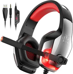 Hunterspider V4 3.5mm Professional Gamer Headsets Bass Gaming Headphones with Microphone LED Light Earphone for PC PS4 Laptop