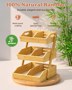 Bamboo Three-Layer <b>Standing</b> Type Fruit <b>Basket</b> & Bowl for Kitchen Countertop <b>Vegetable</b> Storage Eco-Friendly - Product Image 4