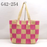 Sac personnalisé OEM, sacs de plage, style minimaliste, sac à main pour femmes avec pompon, sac fourre-tout en paille, sac à bandoulière