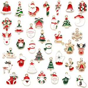 Mixed 38 Pieces Christmas Oil Series Earring, Bracelet, Pendant, DIY Accessories, Santa Bell Pendant
