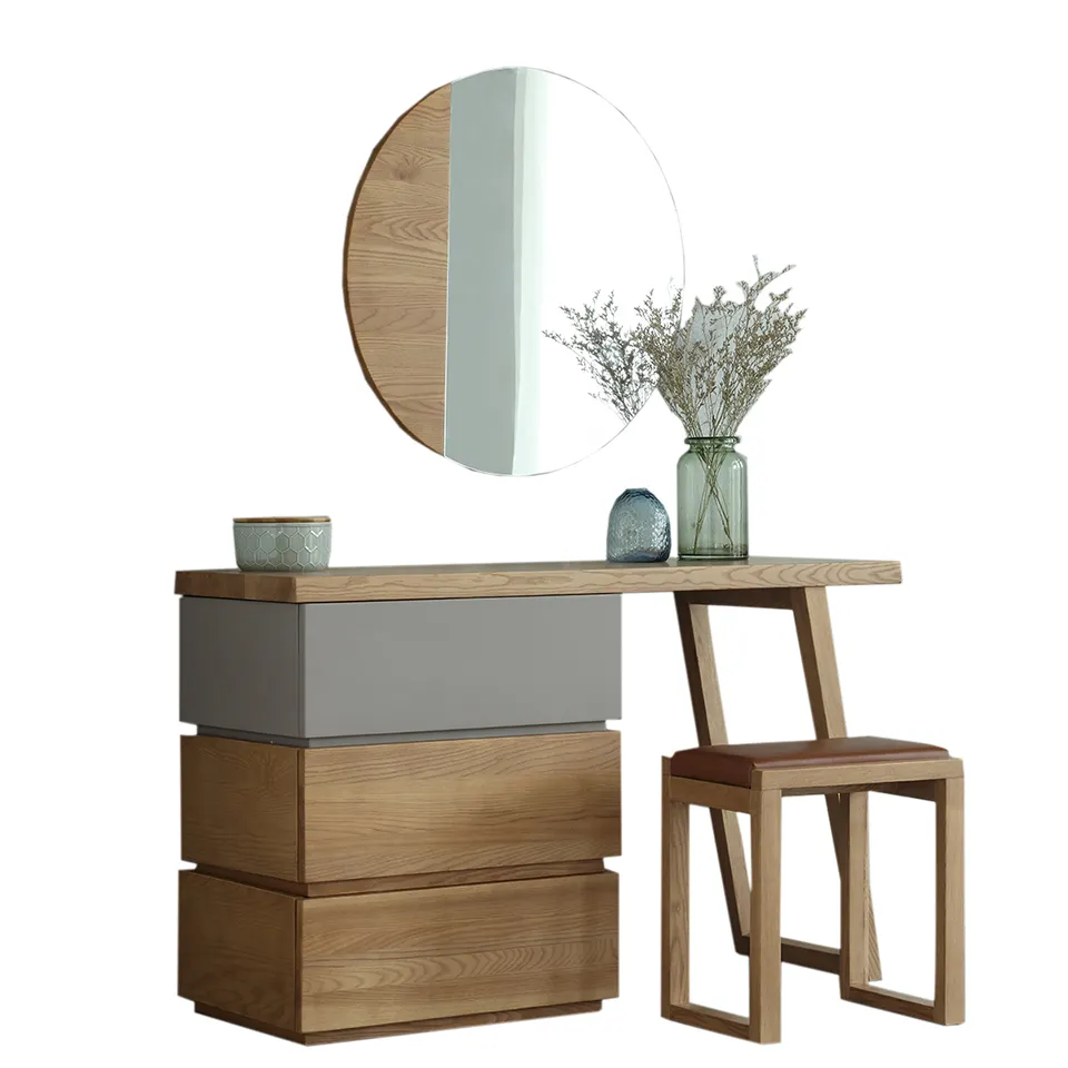 4 Piece Home Furnishing Stool Set & Vanity Flexible Combination Dresser Desk Bedroom Furniture Wooden Solid Wood,solid Wood