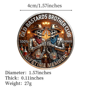 Moneta Commemorativa Stock Old Bastards <span class=keywords><strong>Brotherhood</strong></span> Club, Artigianato in Metallo, Teschio, Cowboy, Whisky, Regalo Souvenir Unico, Moneta da Collezione - Product Image 6