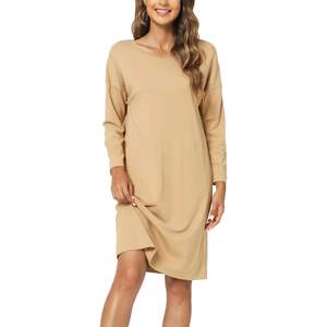 Camisón de Bambú Personalizado para Mujer, Manga Larga, Vestido de Dormir de Bambú y Algodón, Suave y Elástico, con Bolsillos, Vestido de Estar por Casa para Mujer - Product Image 1