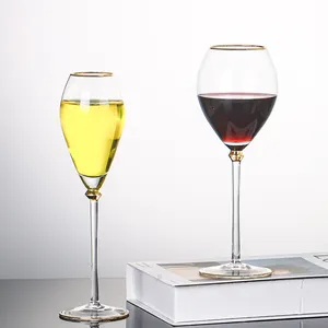 Özel etiket lekeli altın cam kırmızı şarap şişesi şampanya bardakları altın çerçeveli kadeh şarap bardakları parti düğün için