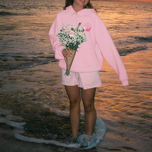 Sweat-shirt à capuche rose à fleurs pour femme, motif hibiscus hawaïen, en tissu tricoté respirant 320 g/m² - Product Image 4