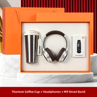 Nouvelle conception Coffret cadeau lifestyle musical 3 en 1 Tasse en titane pur Casque Bluetooth circum-auriculaire Bracelet intelligent Ensemble élégant pour affaires