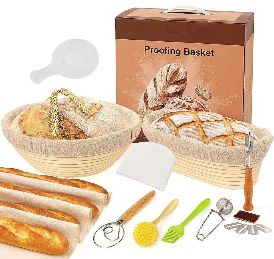 10 Inch Ronde En Ovale Indonesië Rietbrood Maken Kit Broodbakmanden Zuurdesem Broodbakbenodigdheden Met Schone Borstel