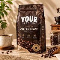 Sac d'emballage pour grains de café torréfiés de 1 kg avec logo personnalisé imprimé, fond plat, pochette autoportante avec valve et fermeture éclair, sac en Mylar mat