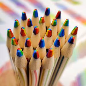 Crayons en bois hexagonaux multicolores de haute qualité en gros, 4 couleurs en 1 mine, crayons de couleur arc-en-ciel - Product Image 3