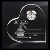 Horloge en cristal personnalisée en forme de cœur, autres objets artisanaux en cristal, cadeaux de mariage