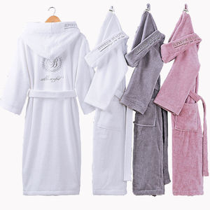Accappatoio da bagno all'ingrosso di lusso con cappuccio tinta unita 100% cotone Terry donne e uomini accappatoio per Hotel Spa logo ricamato personalizzato - Product Image 1