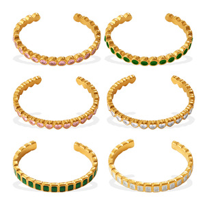 สร้อยข้อมือเซอร์คอนรูปตัว C สแตนเลสสตีลสำหรับผู้หญิง แบบเปิดซ้อนกันได้ เครื่องประดับสำหรับงานปาร์ตี้ หลายสี สไตล์เรโทร หรูหราเบาๆ - Product Image 5