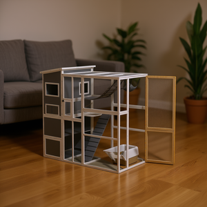 Enclos pour chat en métal rectangulaire multifonctionnel pour intérieur, avec porte coulissante et escalier - Product Image 2