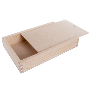 Eco Friendly wood box sliding lid Best price wholesale unfinished large wood box with slide lid