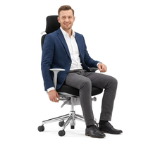 Chaise de direction ergonomique à dossier haut en tissu, réglable en hauteur, avec base en aluminium pour usage de bureau