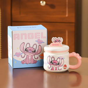 แก้วเซรามิค Stitch Angel รุ่นใหม่ พร้อมฝาปิดและที่วางโทรศัพท์ แก้วคู่การ์ตูนน่ารัก เหมาะสำหรับเป็นของขวัญวันเกิด - Product Image 6