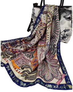 カスタム多色ペイズリーシルクスカーフ女性100% 桑シルク90x 90cm紫オレンジピンクブルー装飾高級ファッション - Product Image 1