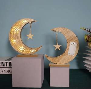 ウッドムーンランプ中空ラマダンテーブルセンターピースナイトライトハッピーイードムバラッククラフトホームルームアートデコレーション - Product Image 6