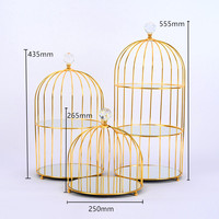 Support de présentation de desserts miroir à 2 niveaux en forme de cage à oiseaux en métal pour gâteaux, idéal pour les mariages et décorations de Noël