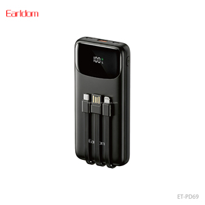 เพาเวอร์แบงค์ Earldom 10000mAh พร้อมสายชาร์จในตัว หน้าจอ LED แสดงผล รองรับการชาร์จเร็ว 22.5W ชาร์จเร็ว USB-C/USB/8-PIN - Product Image 1