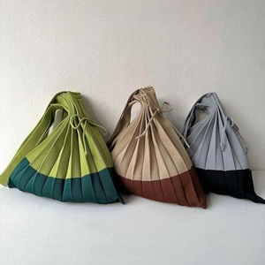 Foldable Cotton Shoulder Tote Handbag Open Closure Mixed Color Women <b>Large</b> Capacity Travel <b>Beach</b> Vintage Fashion Shopping <b>Bag</b> - Product Image 1