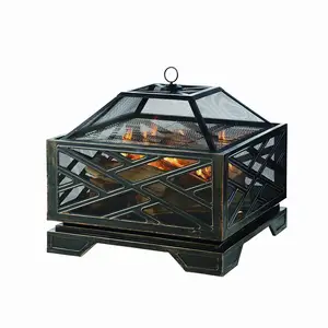 Superior Quality Metal Charcoal Grill With Grill Mesh Wood Burning Square Smokeless Fire Pit For Outdoor Garden