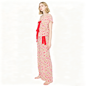 ODM/OEM <b>Print</b> Women's V-Neck Bow Tie and Wide Leg Pants Customizable Sleepwear Pajama Set - Product Image 2