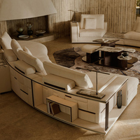 Ensemble de canapés ronds et incurvés en tissu coton et lin pour villa, idéal pour un salon moderne, luxueux et spacieux