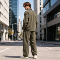 Ensemble chemise et pantalon large pour homme, style vintage délavé, tissé uni, coupe oversize, streetwear décontracté, 2 pièces, logo personnalisé OEM ODM