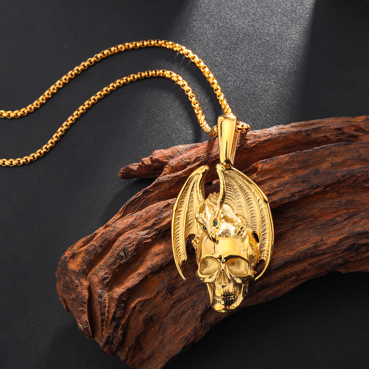Gothic Retro Gold Skull Necklace for Men - Punk Style Pendant