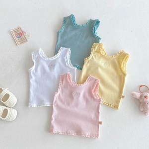 Camisetas sin mangas de verano para bebés niñas, <span class=keywords><strong>camiseta</strong></span> básica de algodón fino con volantes y bordados, ropa interior y exterior para niños - Product Image 1