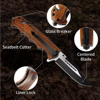 Couteau pliant à lame noire 3Cr13, manche en bois, lame brossée, outil tactique de survie pour le camping, la randonnée et l'EDC