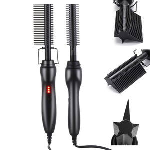 Peine Eléctrico Calefactado, Precalentamiento de 1 Minuto, Pentagonal, de Latón, para Rizar y Alisar, Uso en Cabello Seco y Mojado, Herramienta de Peinado - Product Image 3