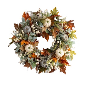 Autunno autunno appendiabiti verde seta verde <span class=keywords><strong>fiore</strong></span> artificiale peonia <span class=keywords><strong>zucca</strong></span> ghirlanda per porta d'ingresso tavolo peonia e <span class=keywords><strong>zucca</strong></span>