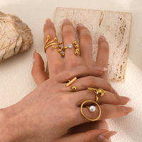 Bague sphérique géométrique simple et élégante Bague de mode pour femme en acier inoxydable 18 carats Bijoux de décoration à la main