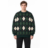 Pull en maille jacquard chenille à motif argyle style preppy personnalisé, col rond, coupe ample, pour homme, collection automne-hiver, marque privée
