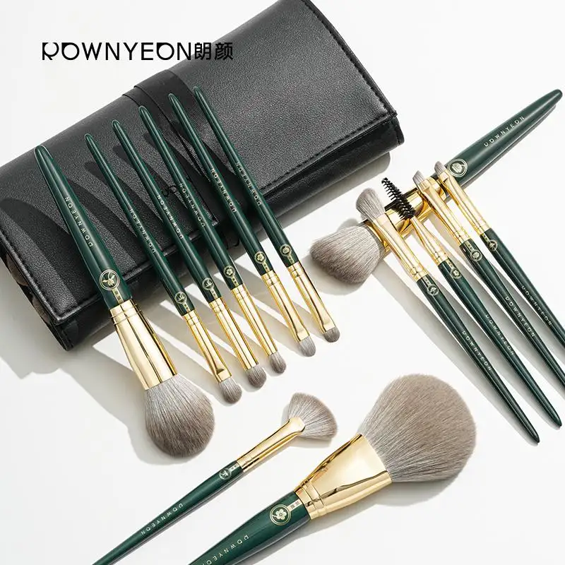 Rownyeon 13 Piece 15pcs Green Makeup Brush Set