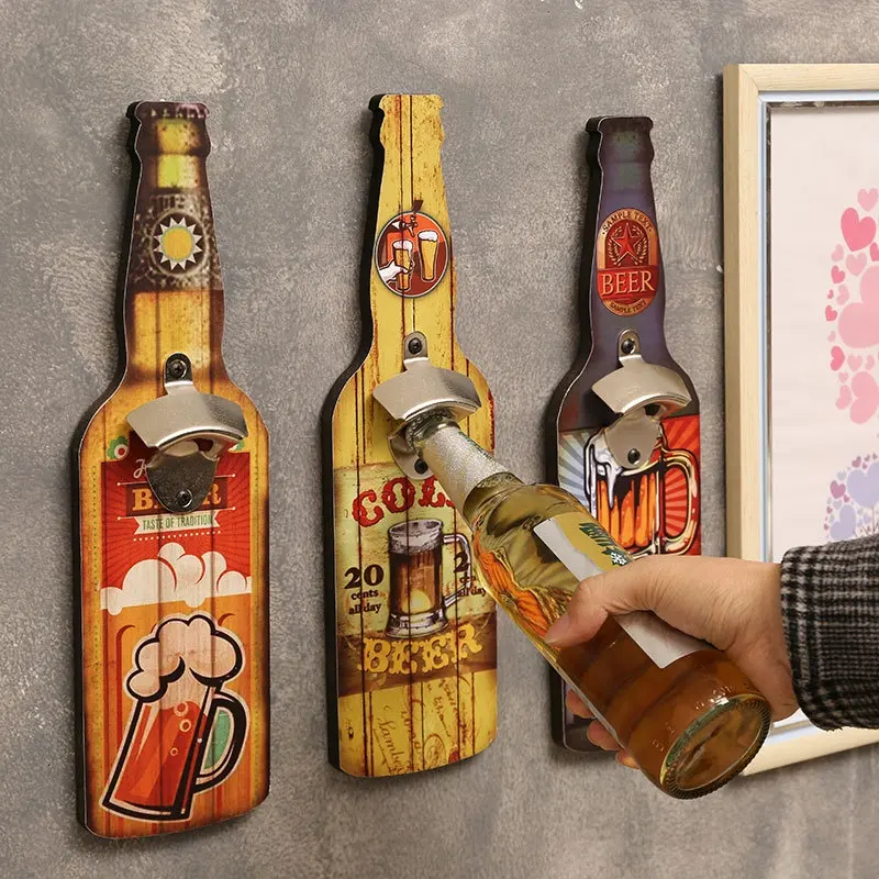 Abridor de garrafas de cerveja em forma de cerveja, arte de parede personalizada, montado em metal, para decoração de salas de bar