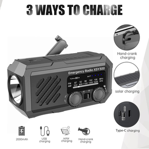 Radio Meteorológica Portátil de Emergencia con Alimentación Solar y Manivela, Banco de Energía con Linterna LED - Product Image 2