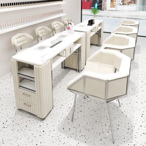 Ensemble <span class=keywords><strong>de</strong></span> table <span class=keywords><strong>de</strong></span> manucure et <span class=keywords><strong>de</strong></span> chaise <span class=keywords><strong>de</strong></span> nail art Zhongmin Yunshang, style crème moderne, acier inoxydable, aspirateur interne, prise électrique - Product Image 2
