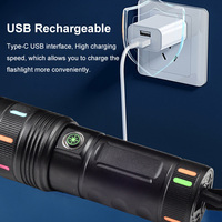 Linterna Potente con Láser Blanco LED Fluorescente, Antorcha Luminosa Nocturna, Impermeable, con Pantalla Digital USB Tipo-C, Linternas para Exteriores