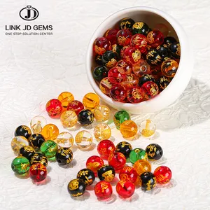 JD 8mm 10mm 12mm Multi-color Lampwork Glass Beads Gold Stamping 5 Mammon Glass Beads For Jewelry Making