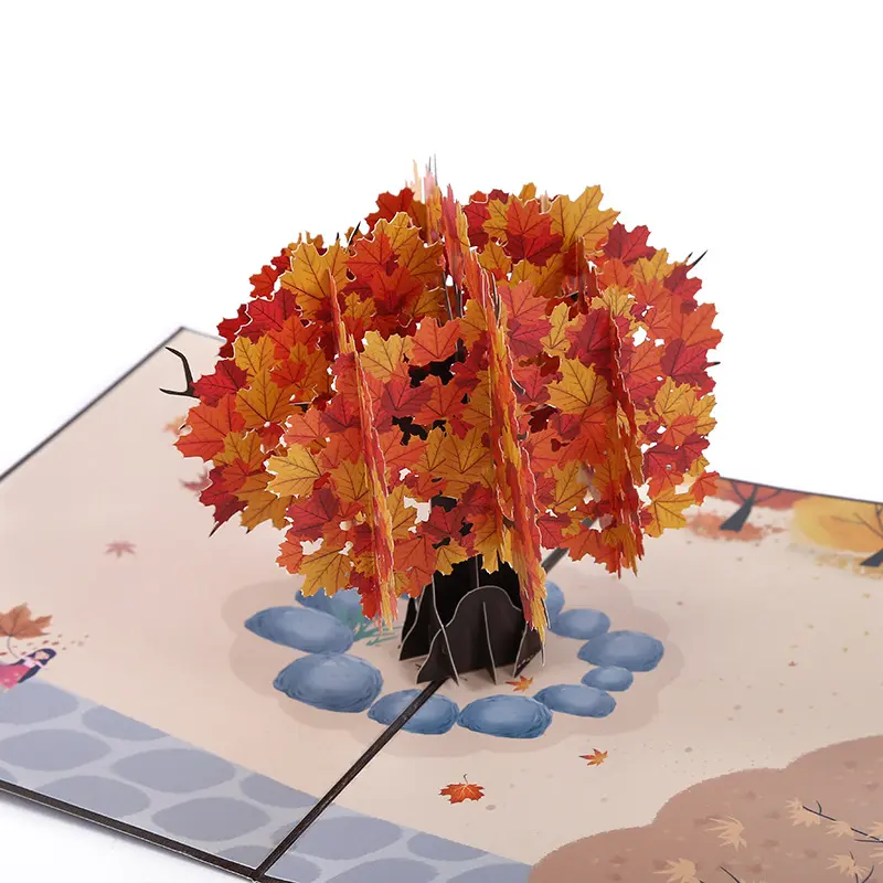 ใบไม้ร่วงเทศกาลศิลปะกระดาษมีความสุข3D ป๊อปอัพการ์ดอวยพรแฟชั่นที่สวยงาม
